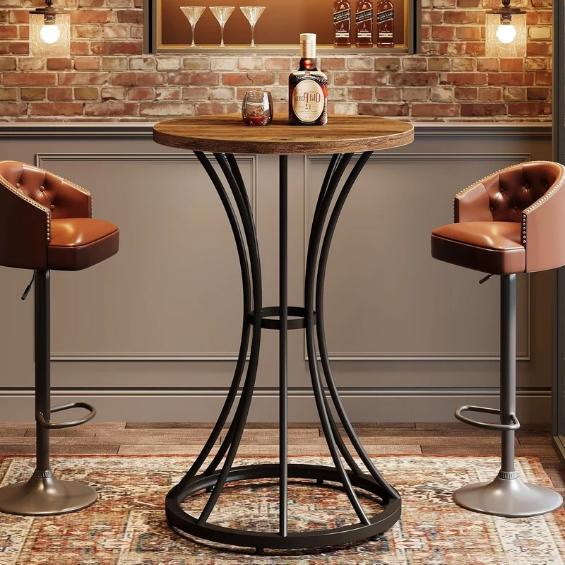 Tribesigns Table de bar ronde hauteur 95 cm avec base incurvée en métal, Support haut pour cocktails et petits espaces