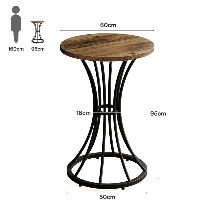 Tribesigns Table de bar ronde hauteur 95 cm avec base incurvée en métal, Support haut pour cocktails et petits espaces