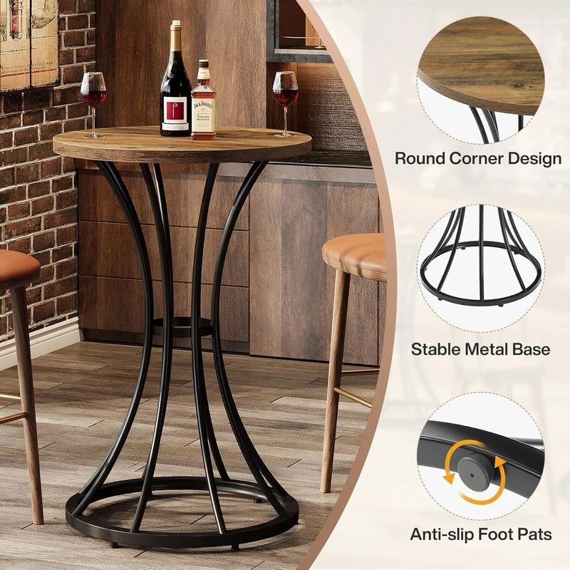Tribesigns Table de bar ronde hauteur 95 cm avec base incurvée en métal, Support haut pour cocktails et petits espaces
