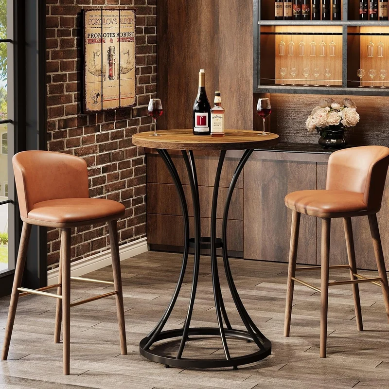 Tribesigns Table de bar ronde hauteur 95 cm avec base incurvée en métal, Support haut pour cocktails et petits espaces