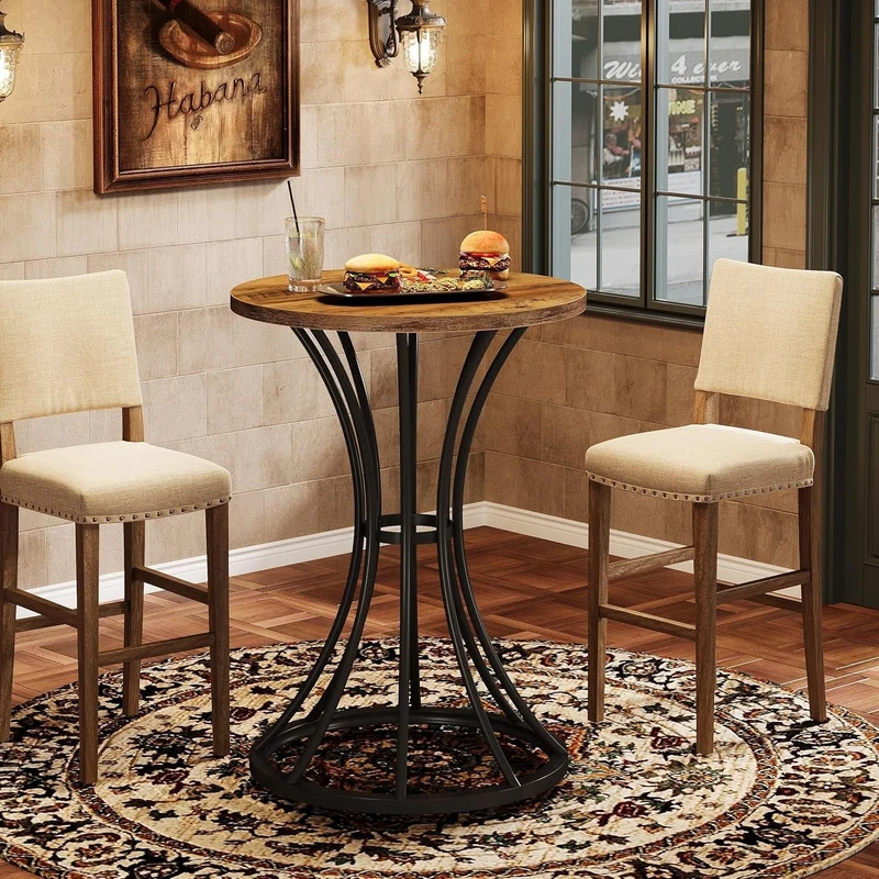Tribesigns Table de bar ronde hauteur 95 cm avec base incurvée en métal, Support haut pour cocktails et petits espaces