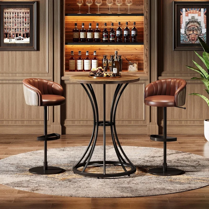 Tribesigns Table de bar ronde hauteur 95 cm avec base incurvée en métal, Support haut pour cocktails et petits espaces