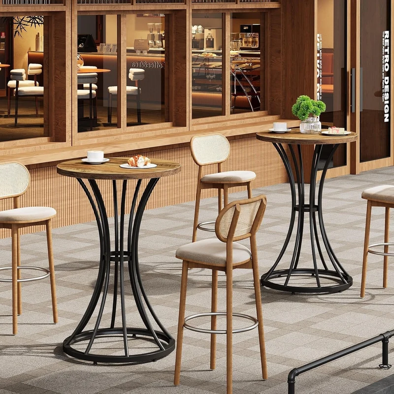 Tribesigns Table de bar ronde hauteur 95 cm avec base incurvée en métal, Support haut pour cocktails et petits espaces