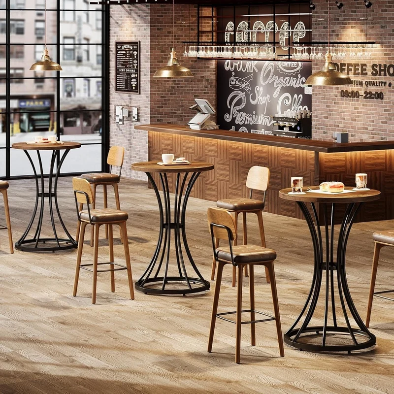 Tribesigns Table de bar ronde hauteur 95 cm avec base incurvée en métal, Support haut pour cocktails et petits espaces