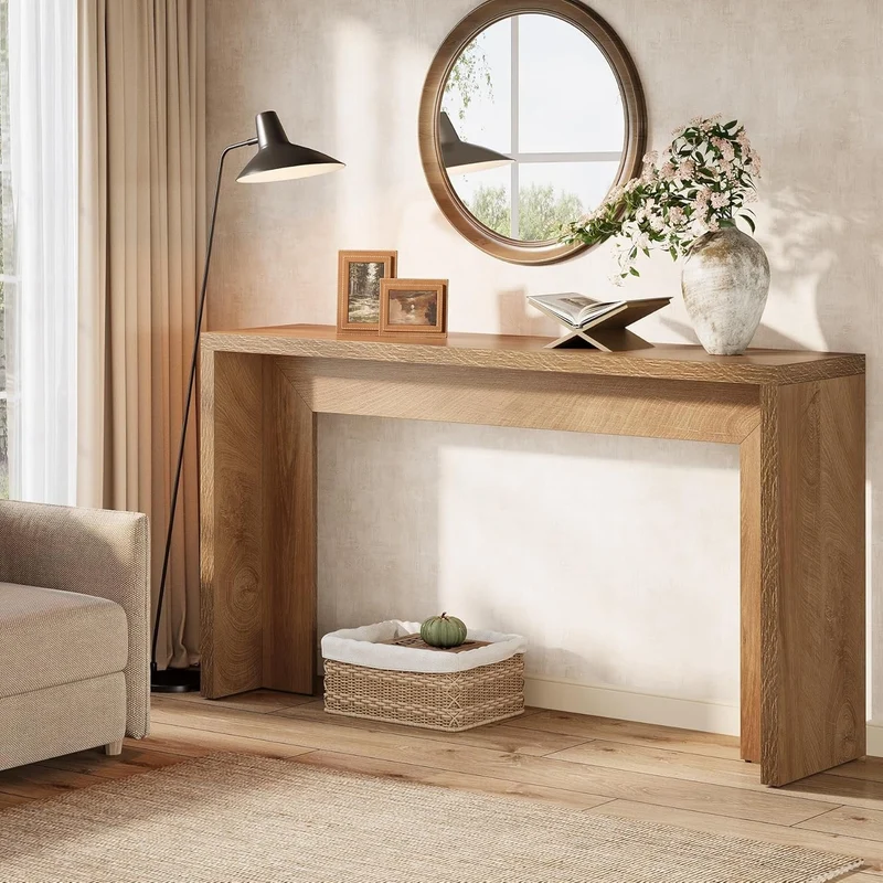 Tribesigns Table console de style campagnard de 140 cm avec rangement, Table basse marron rustique