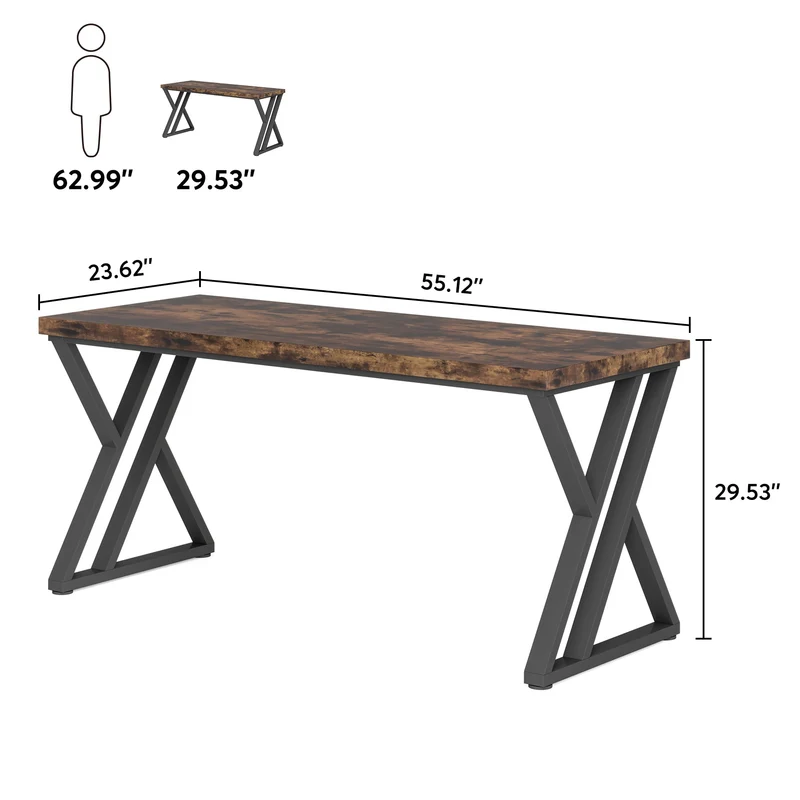 Tribesigns Bureau 140 cm avec pieds en métal en forme de Z, Bureau informatique robuste pour télétravail et bureau
