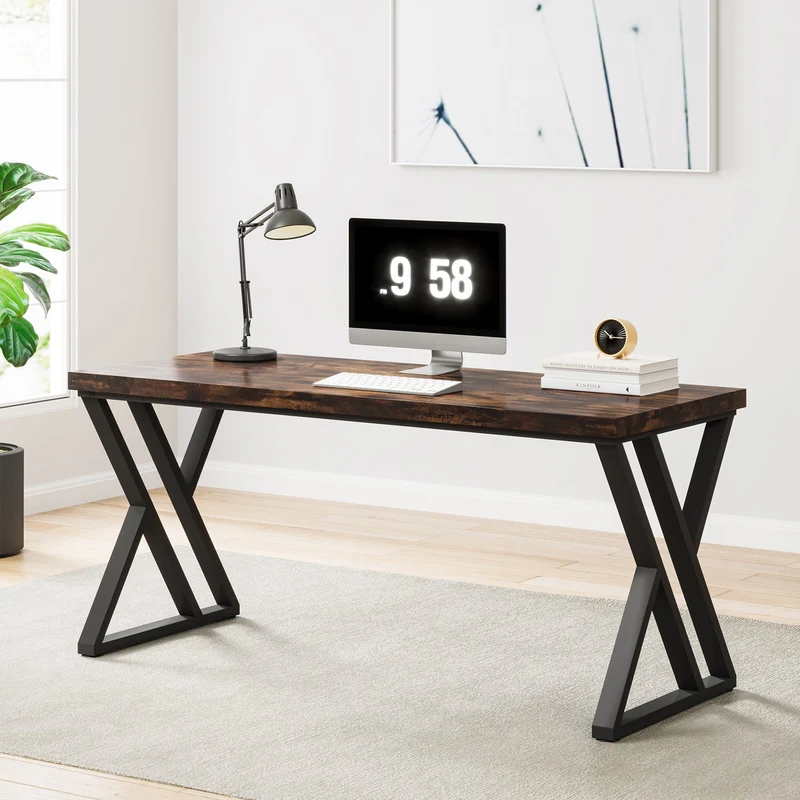 Tribesigns Bureau 140 cm avec pieds en métal en forme de Z, Bureau informatique robuste pour télétravail et bureau