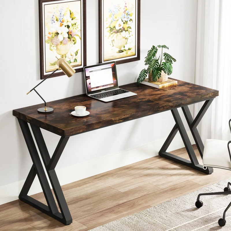 Tribesigns Bureau 140 cm avec pieds en métal en forme de Z, Bureau informatique robuste pour télétravail et bureau