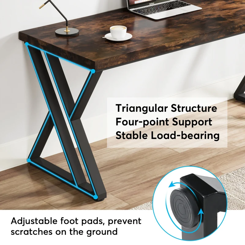 Tribesigns Bureau 140 cm avec pieds en métal en forme de Z, Bureau informatique robuste pour télétravail et bureau