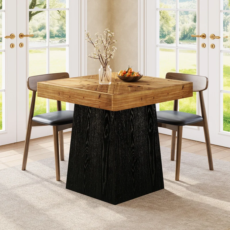 Tribesigns Table à manger carrée en bois massif, 80 cm pour 2 à 4 personnes, Table de cuisine de style champêtre avec pied central robuste
