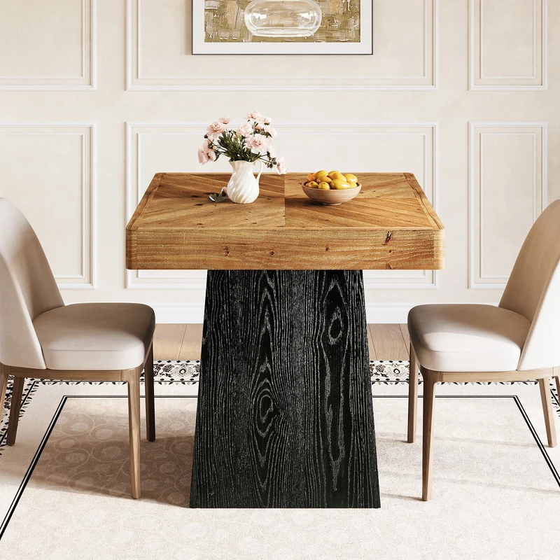Tribesigns Table à manger carrée en bois massif, 80 cm pour 2 à 4 personnes, Table de cuisine de style champêtre avec pied central robuste
