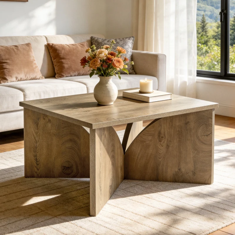 Tribesigns Petite table basse carrée (80 cm), Table d'appoint style ferme avec base robuste