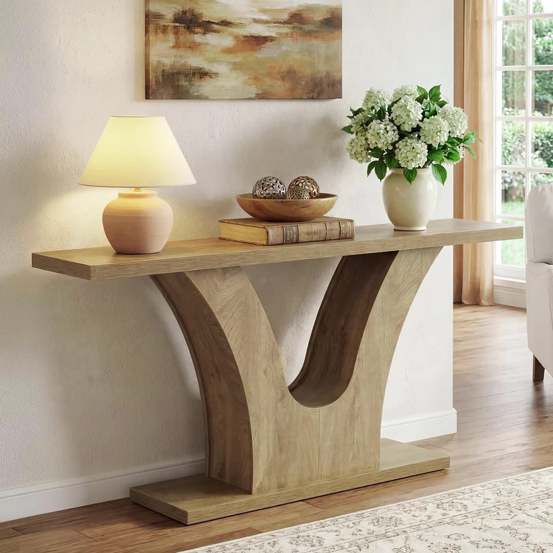 Tribesigns Console étroite de 160 cm avec piètement en V, Table de couloir moderne pour entrée et salon