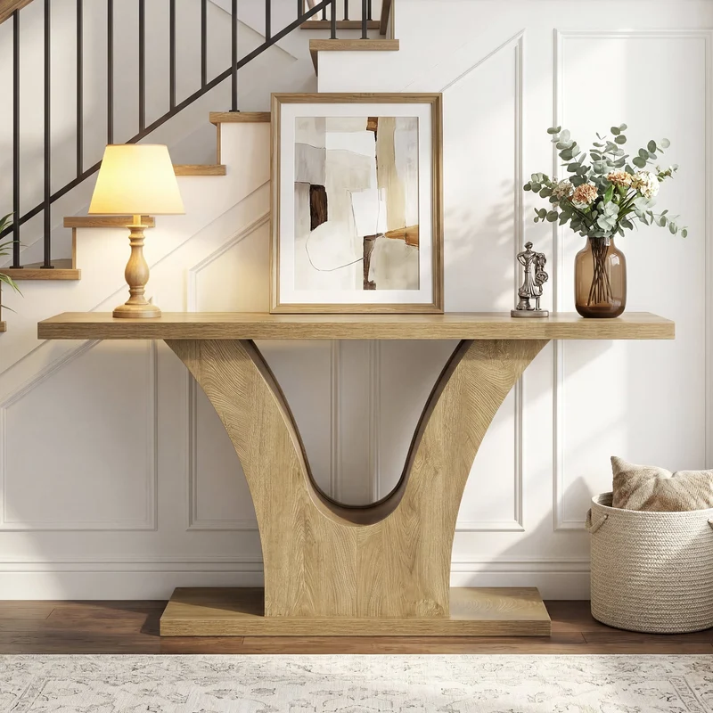 Tribesigns Console étroite de 160 cm avec piètement en V, Table de couloir moderne pour entrée et salon