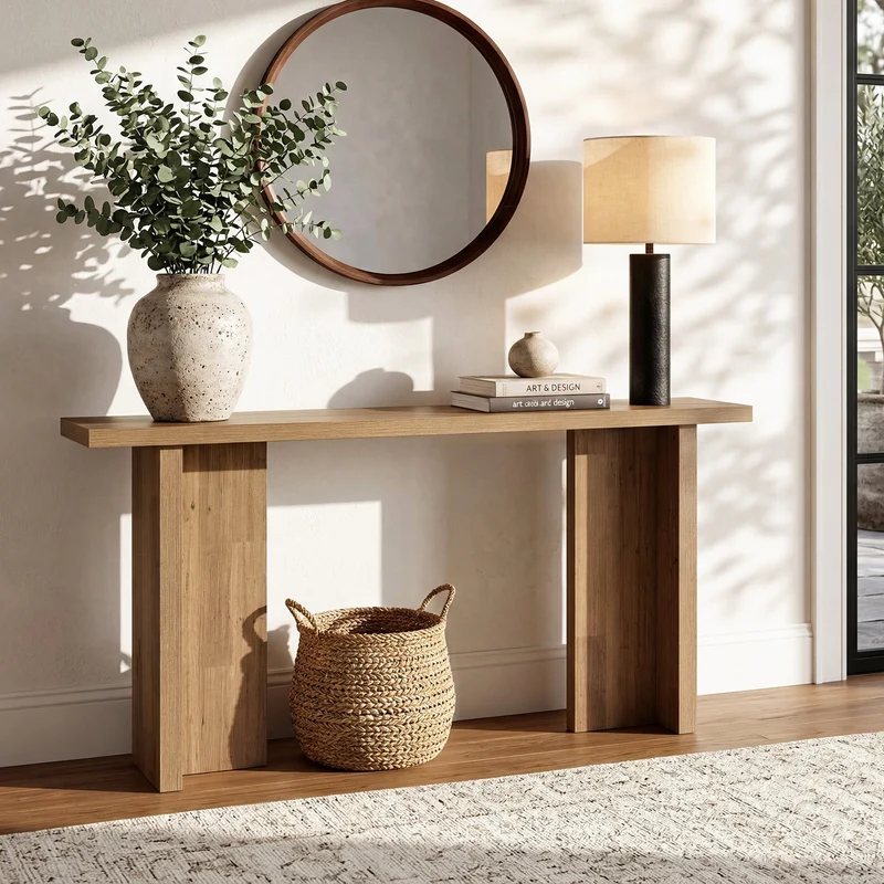 Tribesigns Console 160 cm, Table d'appoint étroite pour canapé aspect bois moderne