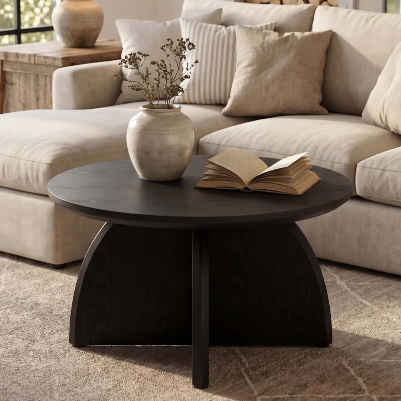 Tribesigns Table basse ronde 80 cm, Table de salon moderne avec pied central robuste