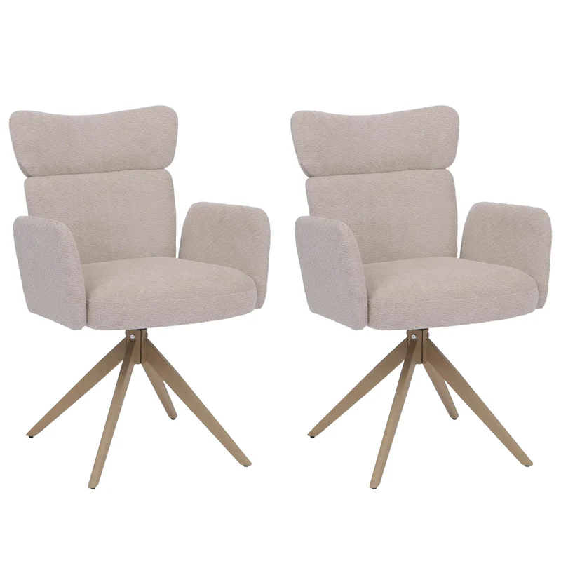 Lot de 2 chaises de salle à manger design moderne rotatives 92 x 63 x 58 cm avec assise confortable en tissu bouclé beige 04_0008824