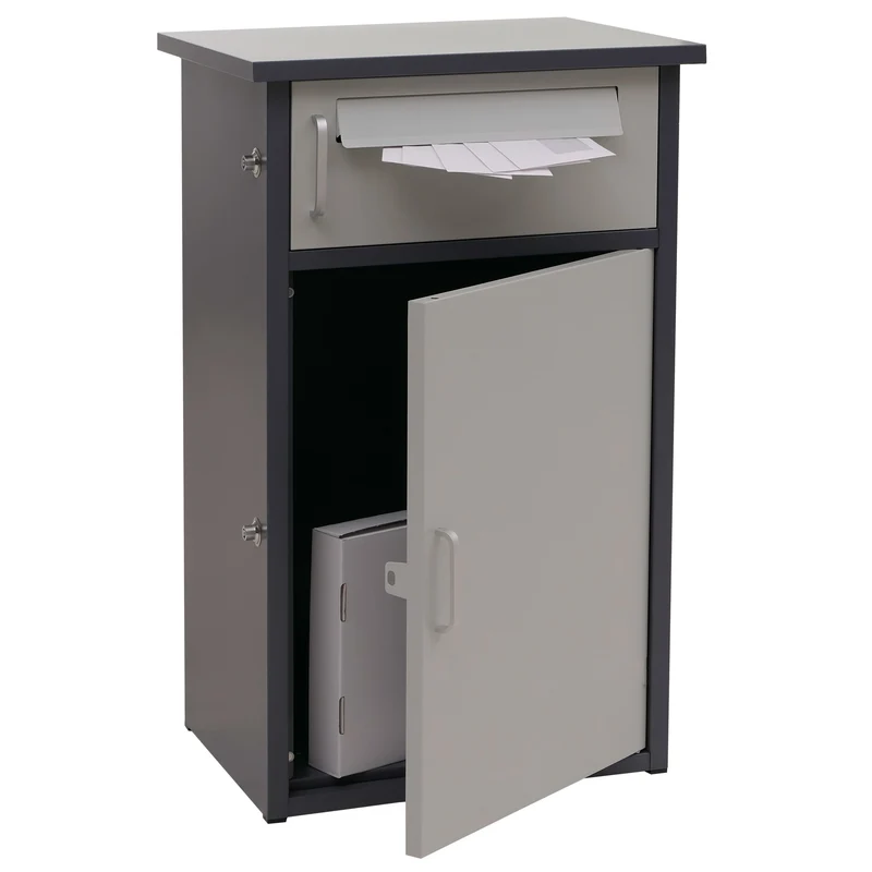 Boîte à colis boîte aux lettres 2 compartiments avec verrouillage acier et aluminium gris foncé et gris clair 04_0009376