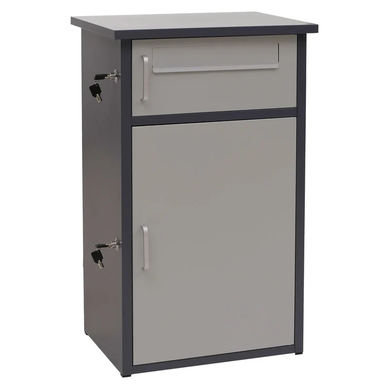 Boîte à colis boîte aux lettres 2 compartiments avec verrouillage acier et aluminium gris foncé et gris clair 04_0009376