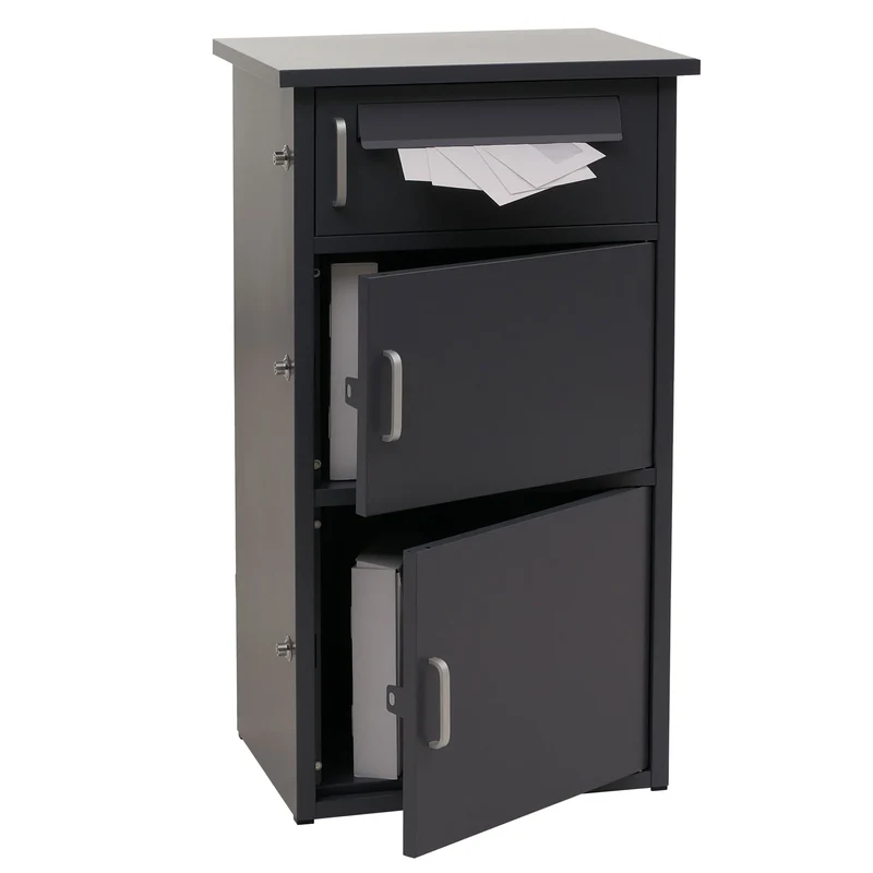Boîte à colis 3 compartiments verrouillables 89 x 49 x 38 cm en acier gris foncé 04_0009375
