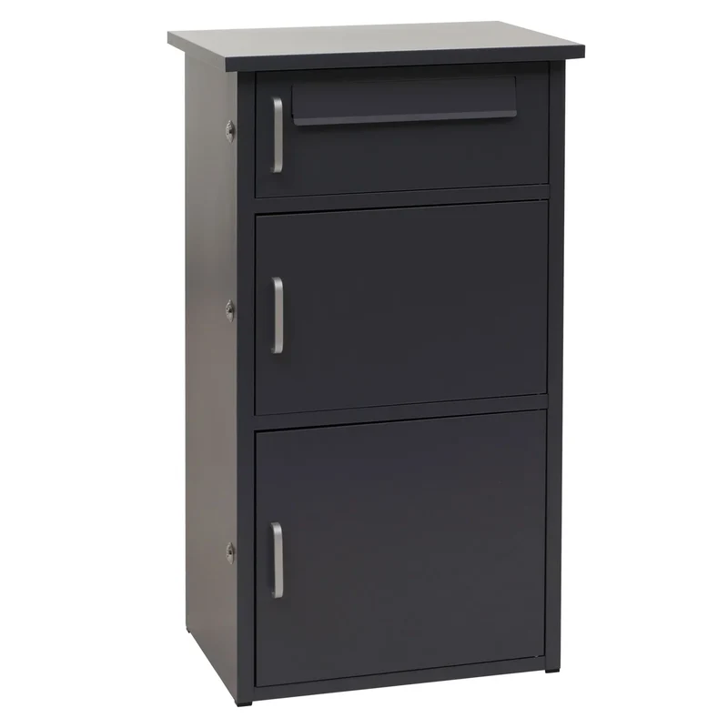 Boîte à colis 3 compartiments verrouillables 89 x 49 x 38 cm en acier gris foncé 04_0009375