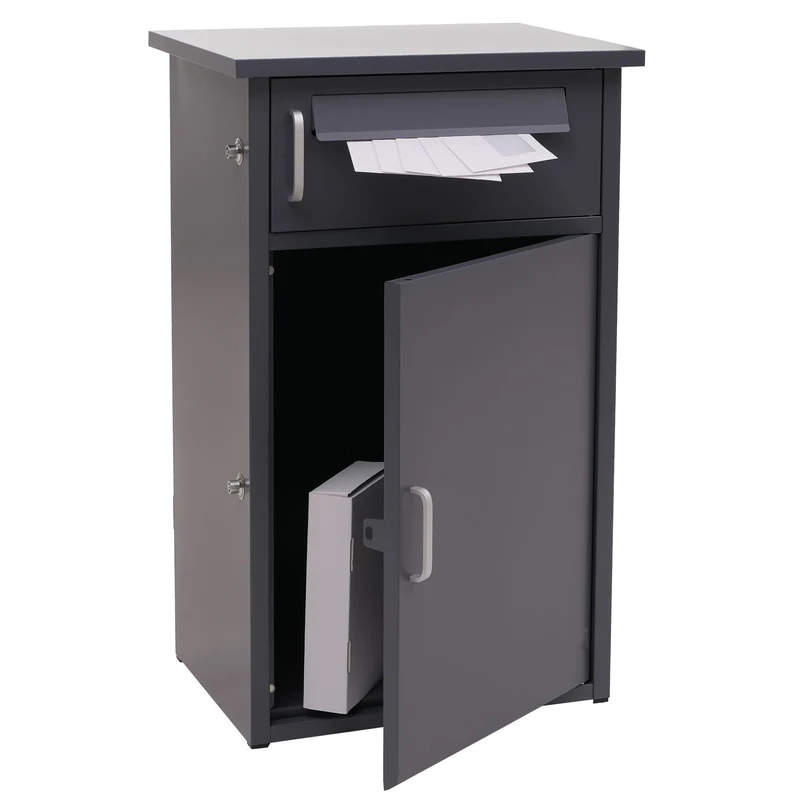 Boîte à colis 78x49x38cm boîte aux lettres 2 compartiments avec verrouillage, acier et aluminium gris foncé 04_0009378