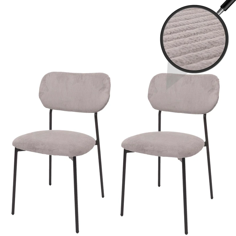 Lot de 2 chaises de salle à manger assise et dossier rembourrés velours côtelé polyester gris clair et acier 04_0009534