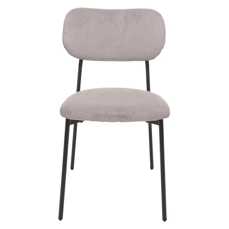 Lot de 2 chaises de salle à manger assise et dossier rembourrés velours côtelé polyester gris clair et acier 04_0009534
