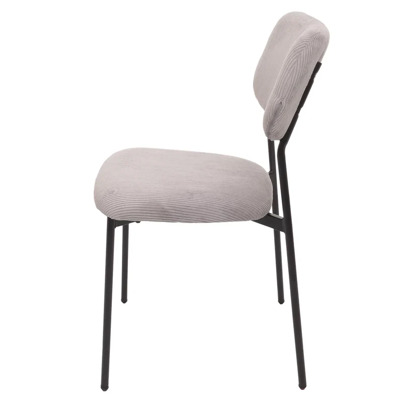 Lot de 2 chaises de salle à manger assise et dossier rembourrés velours côtelé polyester gris clair et acier 04_0009534