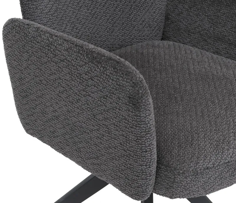 Lot de 2 chaises de salle à manger pivotantes retour automatique, tissu bouclé gris foncé et fer 04_0008819