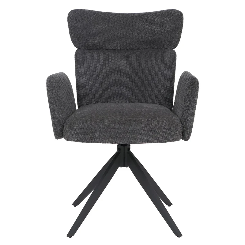 Lot de 2 chaises de salle à manger pivotantes retour automatique, tissu bouclé gris foncé et fer 04_0008819