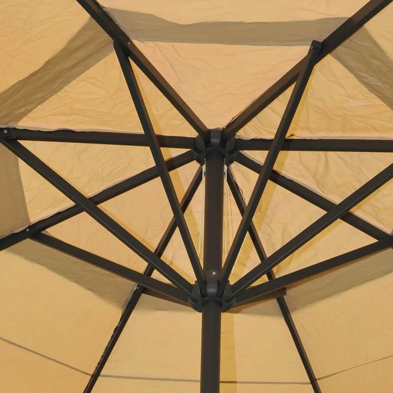 Parasol de jardin diamètre 5 m avec manivelle et pied en croix polyester crème et aluminiun 04_0011459