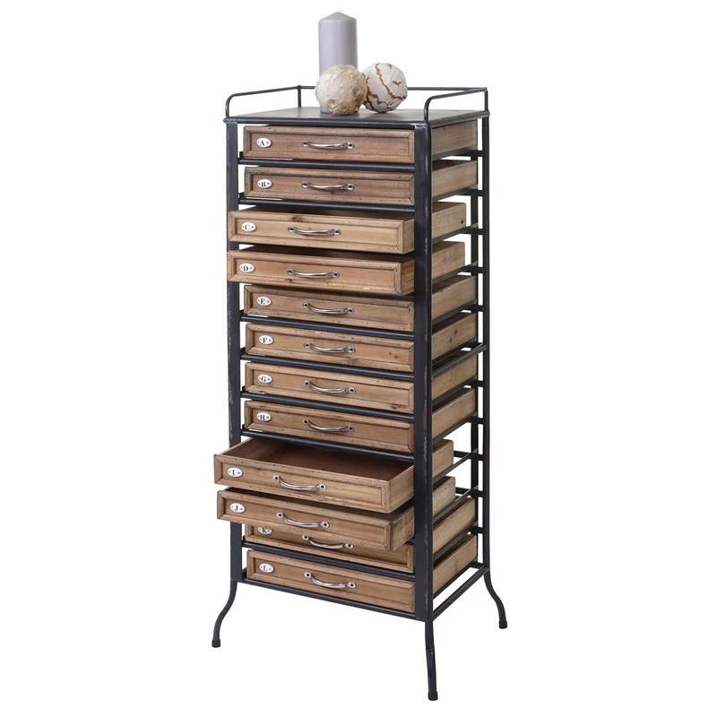 Commode de rangement industrielle 129 x 55 x 38 cm avec 12 tiroirs décorative en métal noir 04_0011314