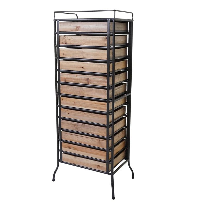 Commode de rangement industrielle 129 x 55 x 38 cm avec 12 tiroirs décorative en métal noir 04_0011314