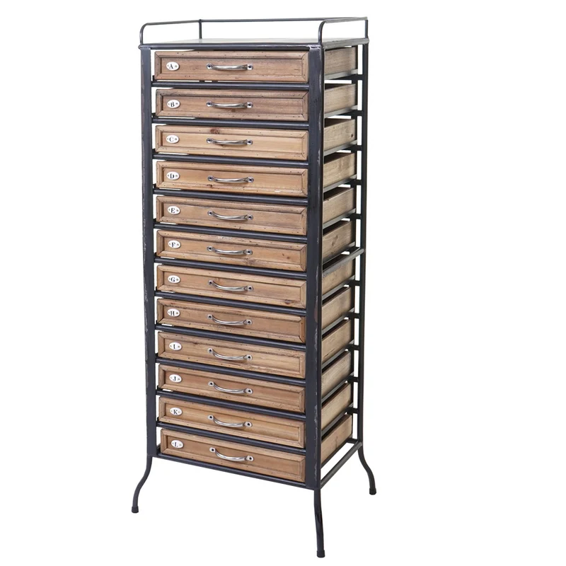 Commode de rangement industrielle 129 x 55 x 38 cm avec 12 tiroirs décorative en métal noir 04_0011314