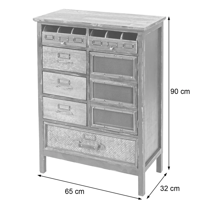Commode en bois massif six tiroirs rangement 90 x 65 x 32 cm en bois de sapin blanc 04_0010978