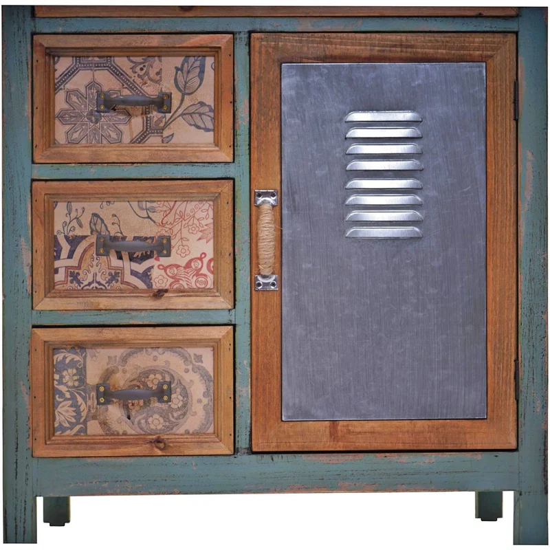 Meuble style apothicaire 138 x 57 x 32 cm commode vintage 14 tiroirs et 1 compartiment en bois de sapin massif et MDF aspect vieilli 04_0011126