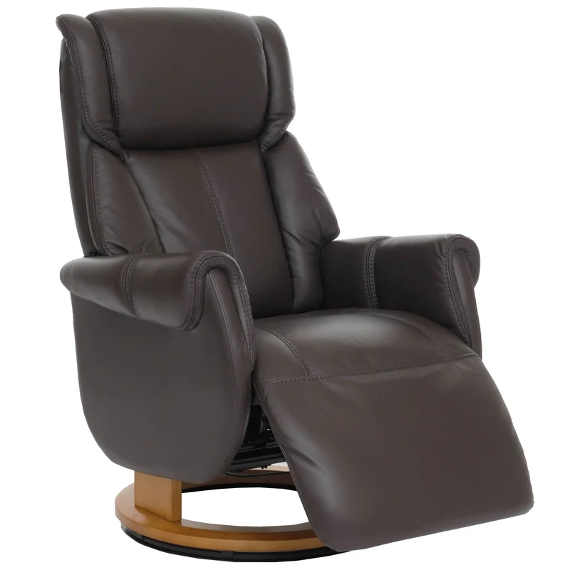 Fauteuil relax électrique aide au lever repose pieds et dossier réglables pivotant à 360° cuir véritable marron et bois naturel 04_0007822