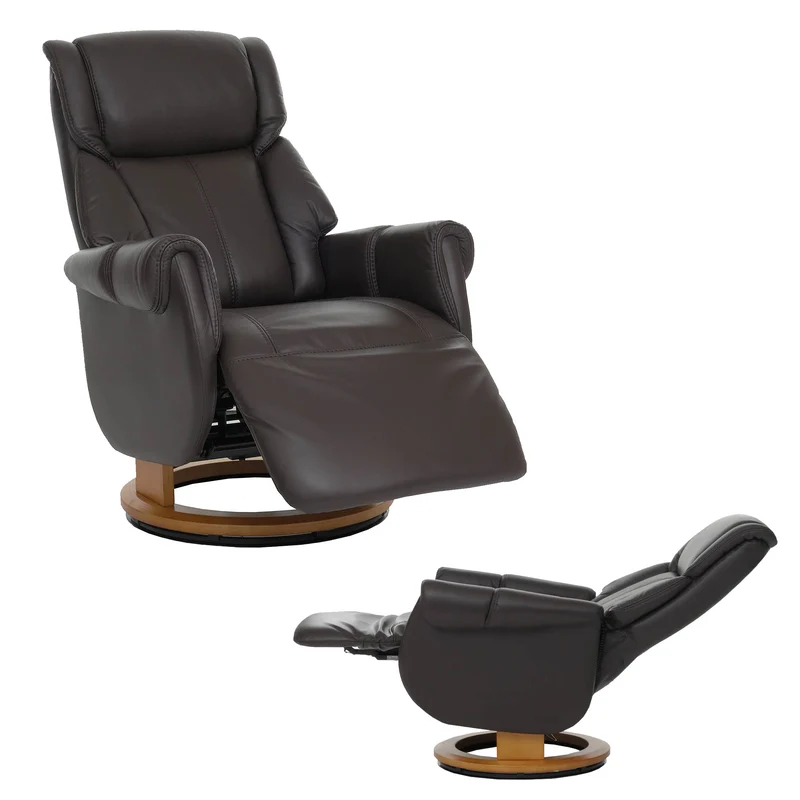 Fauteuil relax électrique aide au lever repose pieds et dossier réglables pivotant à 360° cuir véritable marron et bois naturel 04_0007822