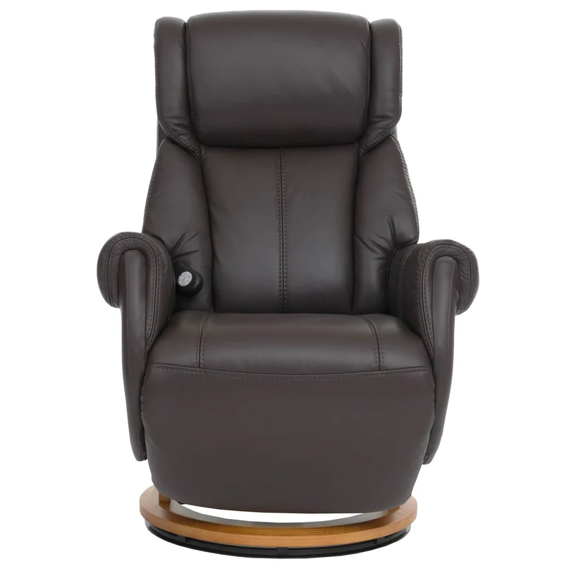 Fauteuil relax électrique aide au lever repose pieds et dossier réglables pivotant à 360° cuir véritable marron et bois naturel 04_0007822