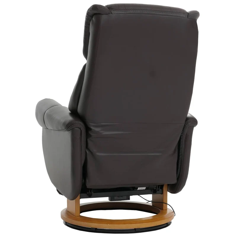 Fauteuil relax électrique aide au lever repose pieds et dossier réglables pivotant à 360° cuir véritable marron et bois naturel 04_0007822