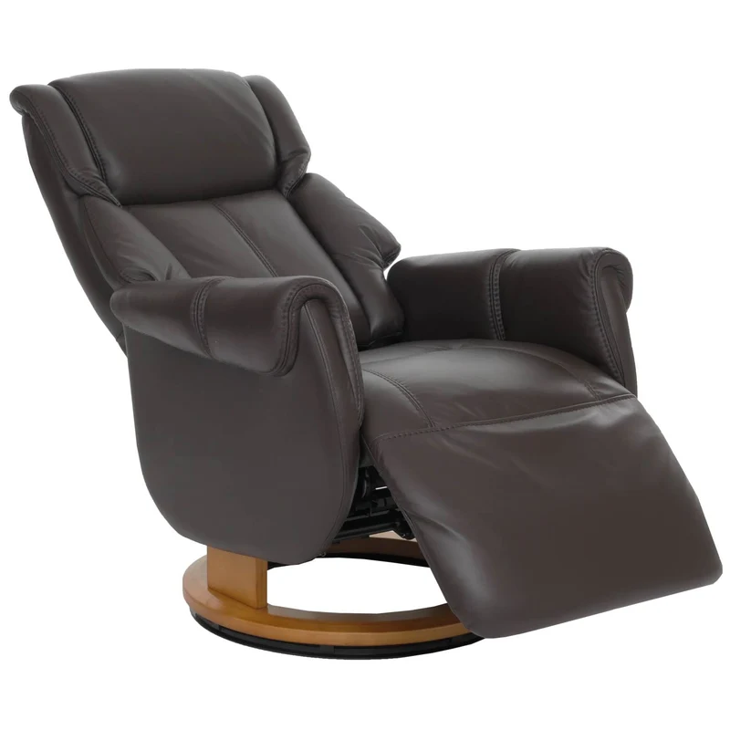 Fauteuil relax électrique aide au lever repose pieds et dossier réglables pivotant à 360° cuir véritable marron et bois naturel 04_0007822