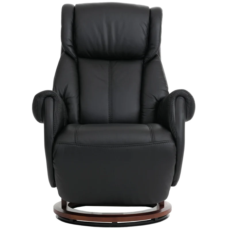 Fauteuil relax électrique aide au lever repose pieds et dossier réglables pivotant à 360°cuir véritable noir et bois noyer 04_0007821