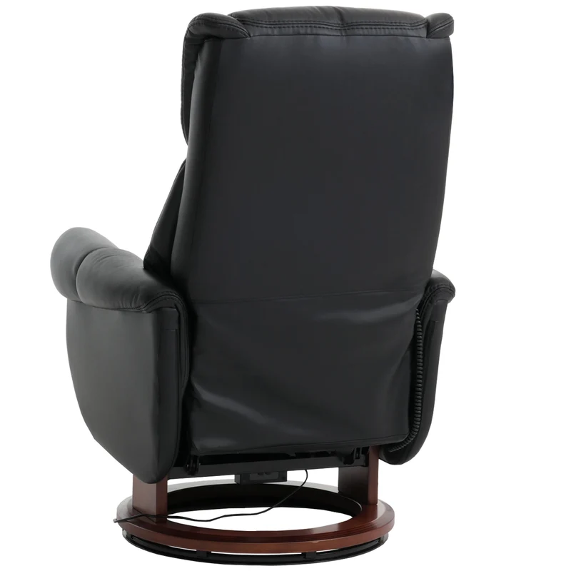 Fauteuil relax électrique aide au lever repose pieds et dossier réglables pivotant à 360°cuir véritable noir et bois noyer 04_0007821