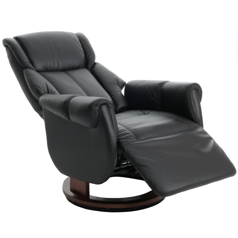 Fauteuil relax électrique aide au lever repose pieds et dossier réglables pivotant à 360°cuir véritable noir et bois noyer 04_0007821