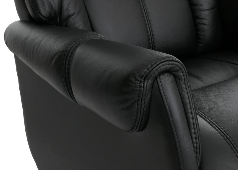 Fauteuil relax électrique aide au lever repose pieds et dossier réglables pivotant à 360°cuir véritable noir et bois noyer 04_0007821