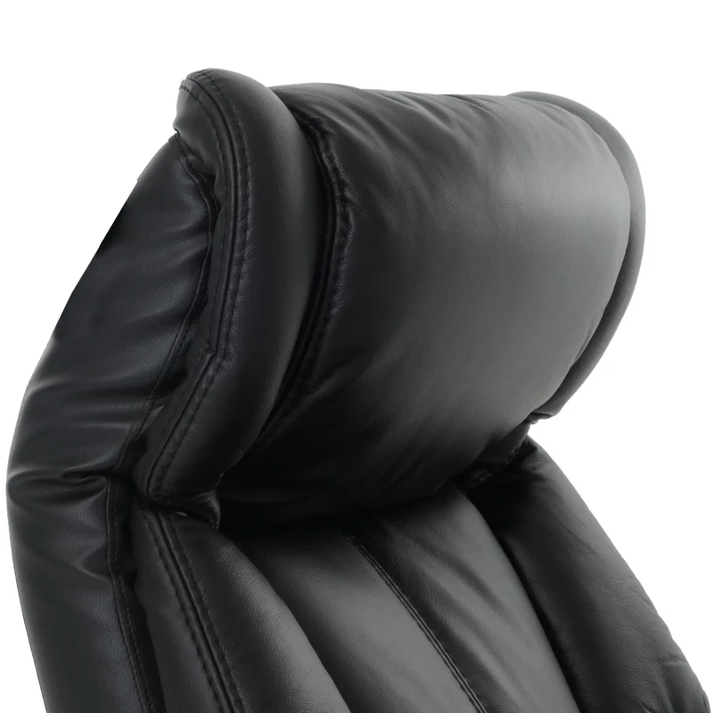 Fauteuil relax électrique aide au lever repose pieds et dossier réglables pivotant à 360°cuir véritable noir et bois noyer 04_0007821