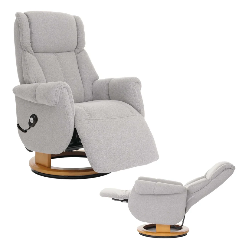 Fauteuil relax électrique aide au lever repose pieds dossier et appui tête réglables pivotant à 360°, tissu bouclé gris bois naturel 04_0007820