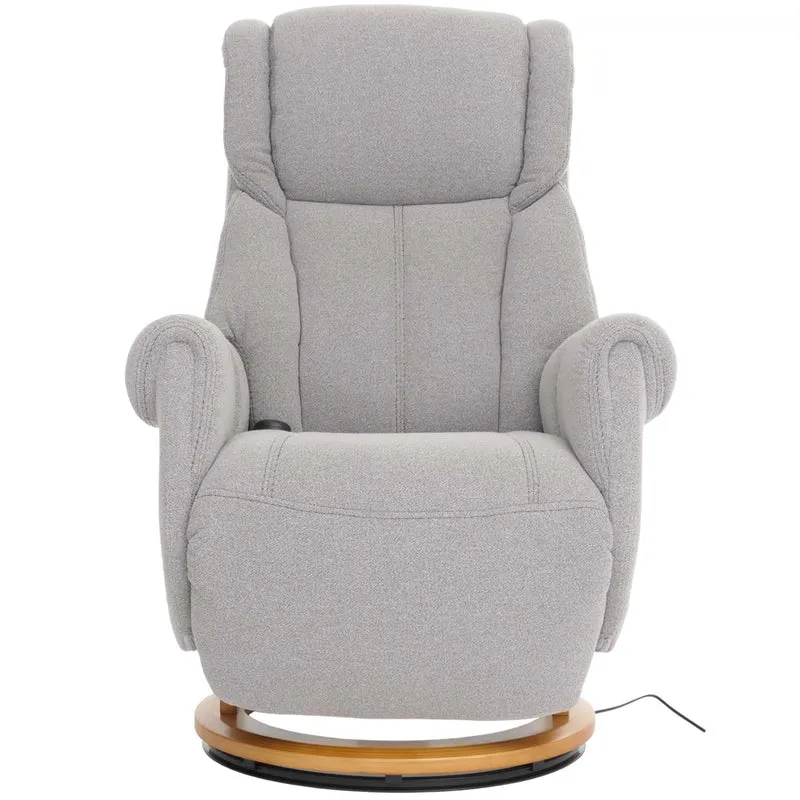 Fauteuil relax électrique aide au lever repose pieds dossier et appui tête réglables pivotant à 360°, tissu bouclé gris bois naturel 04_0007820