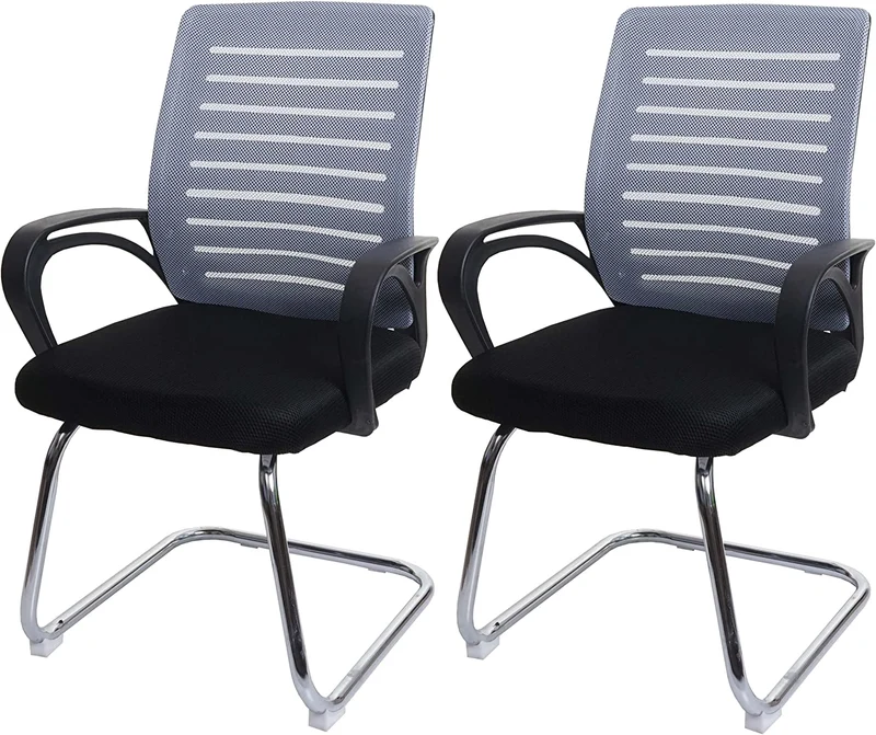 Lot de 2 chaises de conférence sièges visiteurs ergonomiques charge 150 kg tissu polyester gris et acier chromé BUR04122